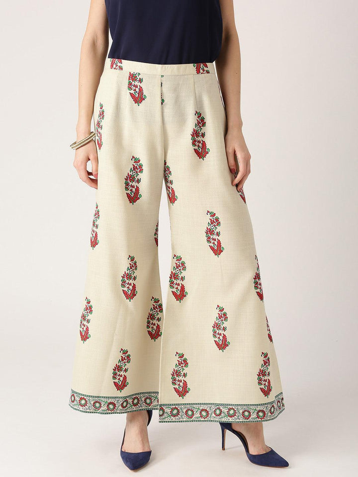 Off White Printed Cotton Palazzos