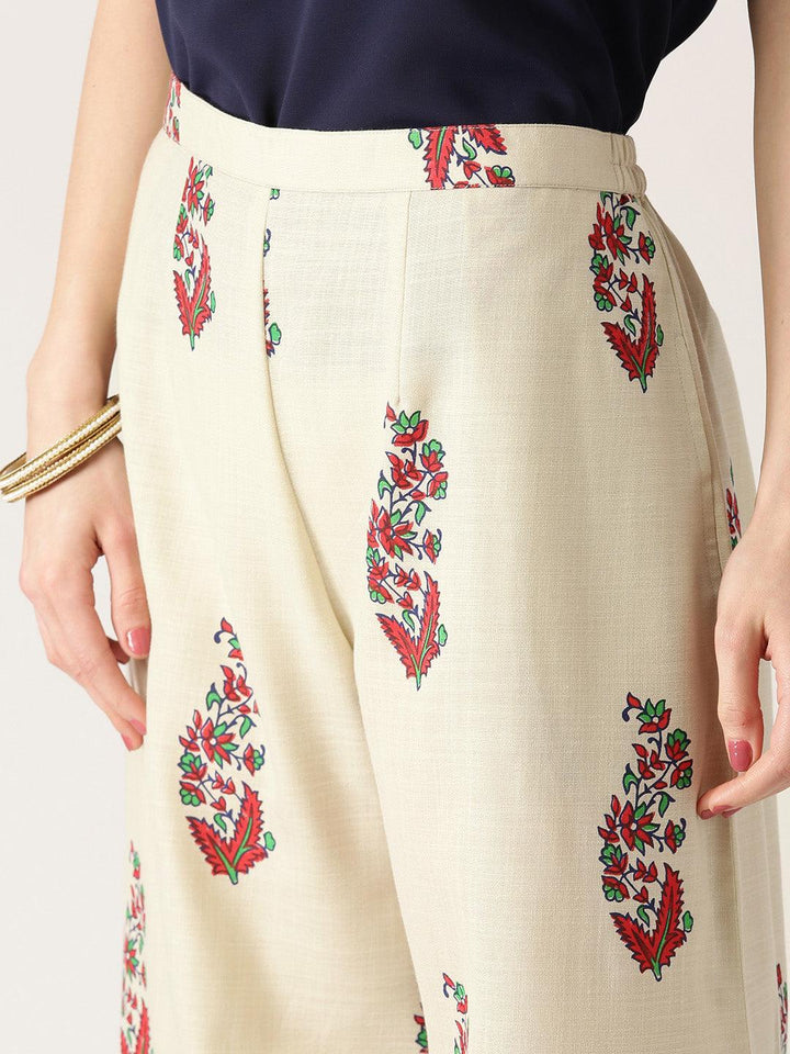 Off White Printed Cotton Palazzos