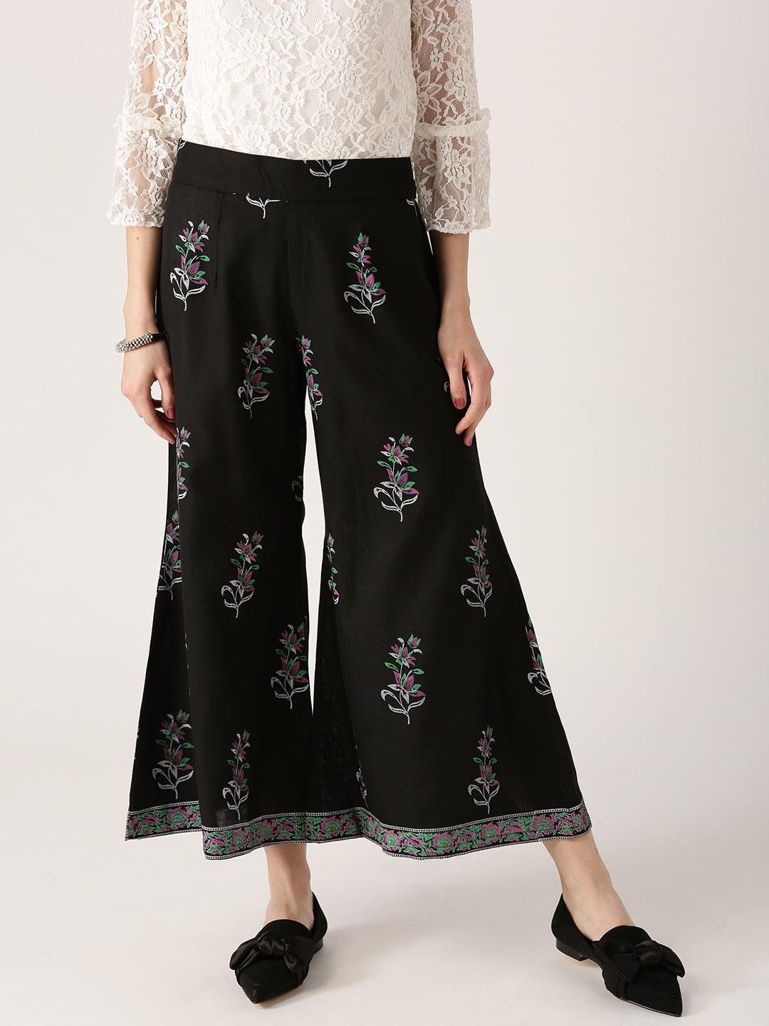 Black Printed Cotton Palazzos - ShopLibas