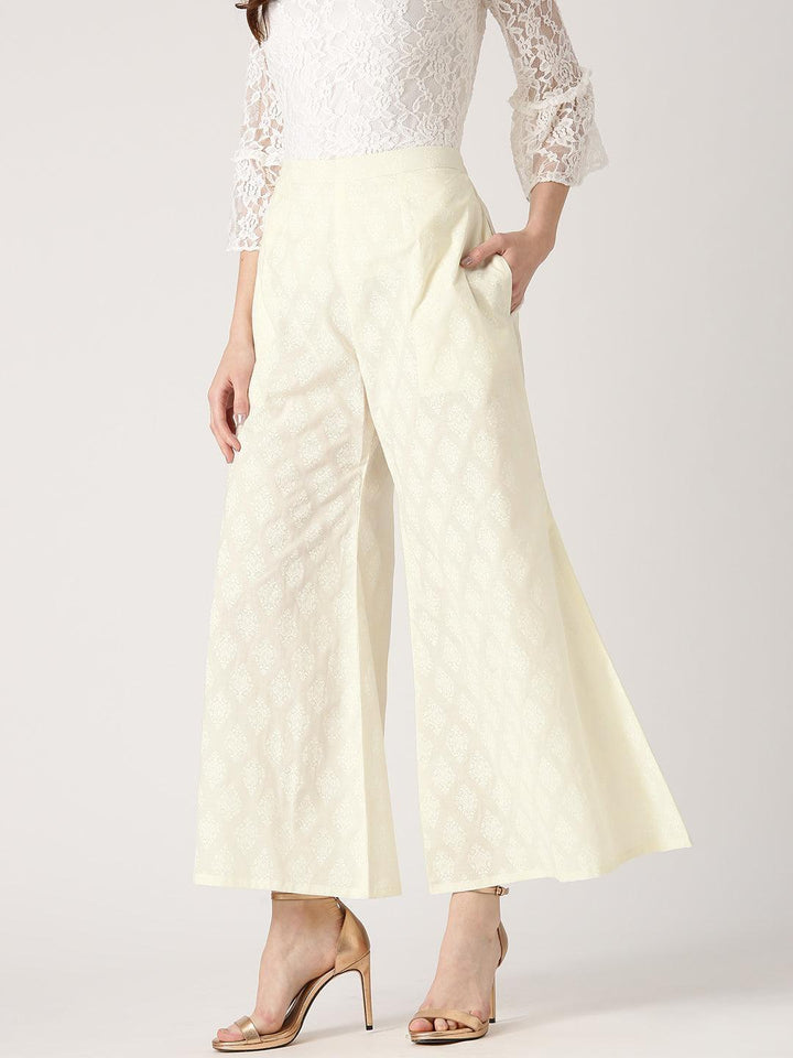 White Printed Cotton Palazzos