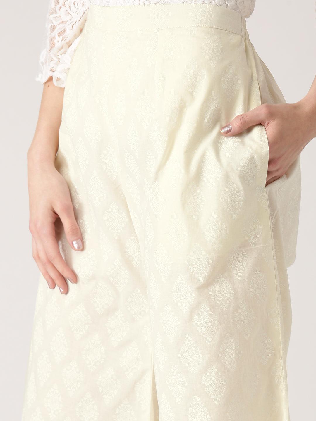 White Printed Cotton Palazzos - ShopLibas