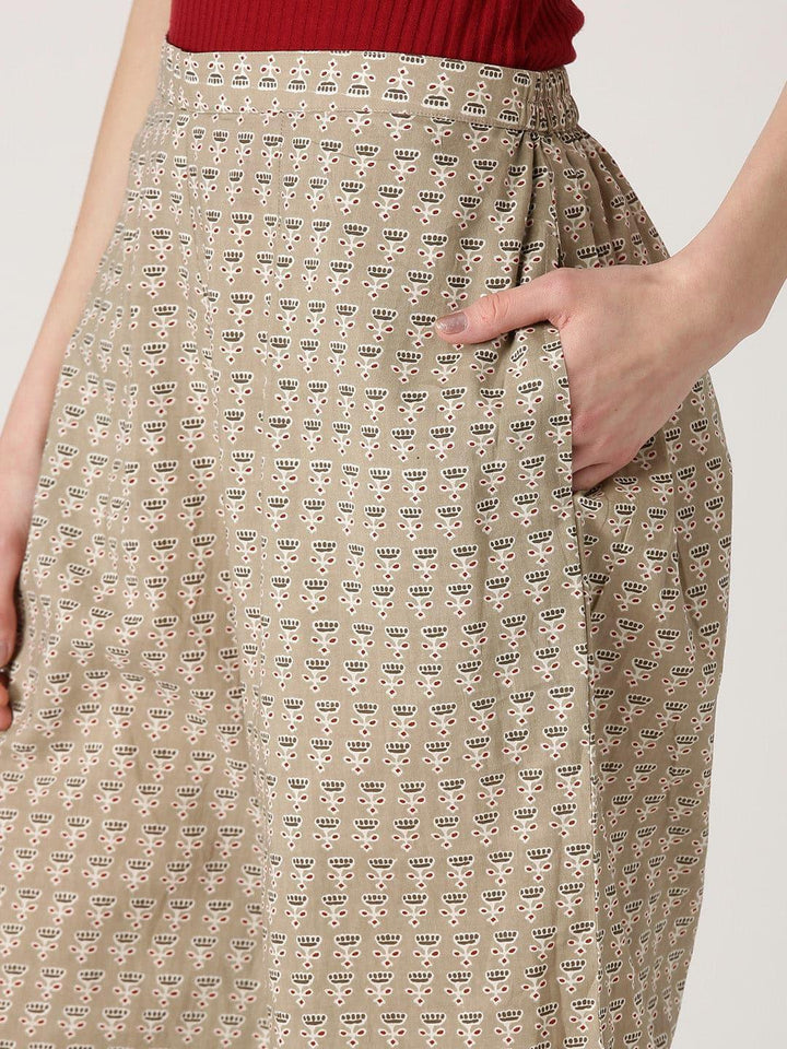 Beige Printed Cotton Palazzos