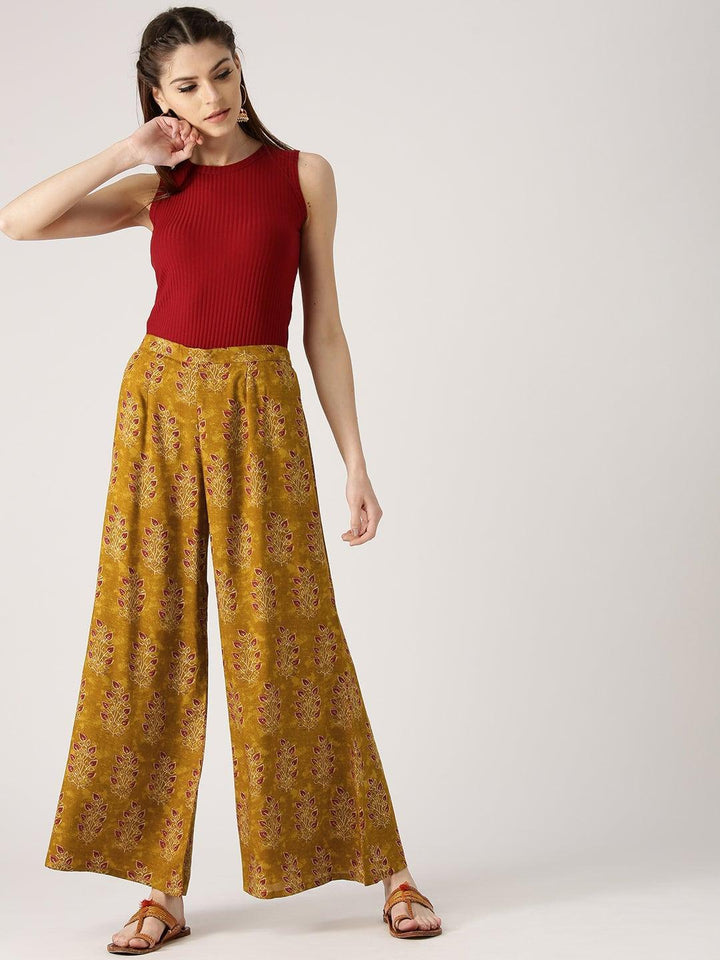 Green Printed Rayon Palazzos