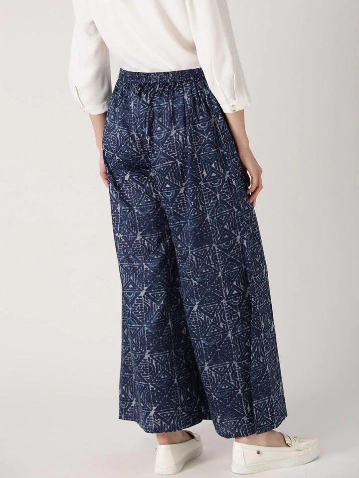 Blue Abstract Cotton Palazzos