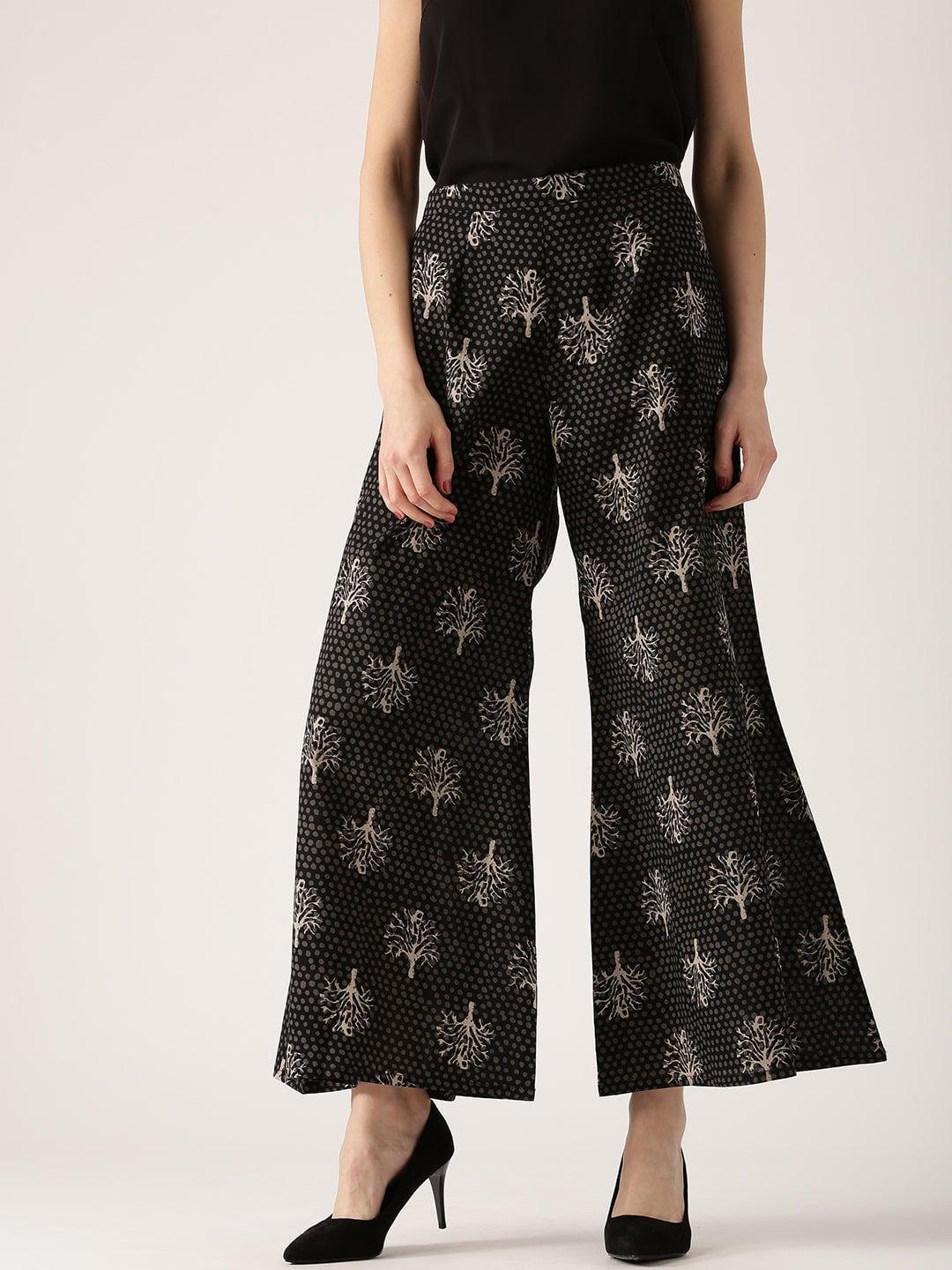 Black Abstract Cotton Palazzos - ShopLibas