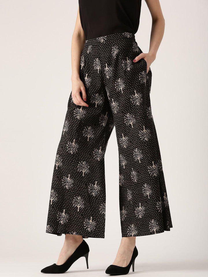 Black Abstract Cotton Palazzos
