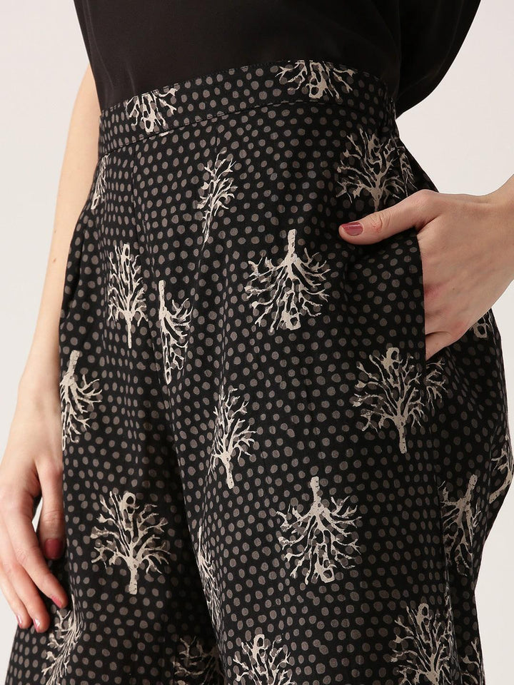 Black Abstract Cotton Palazzos
