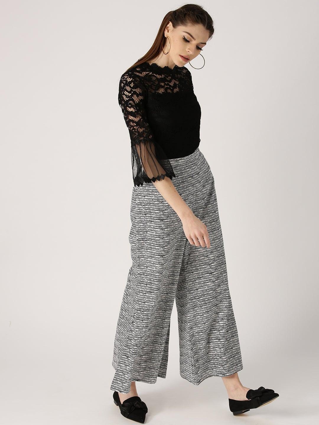 Black Striped Cotton Palazzos - ShopLibas