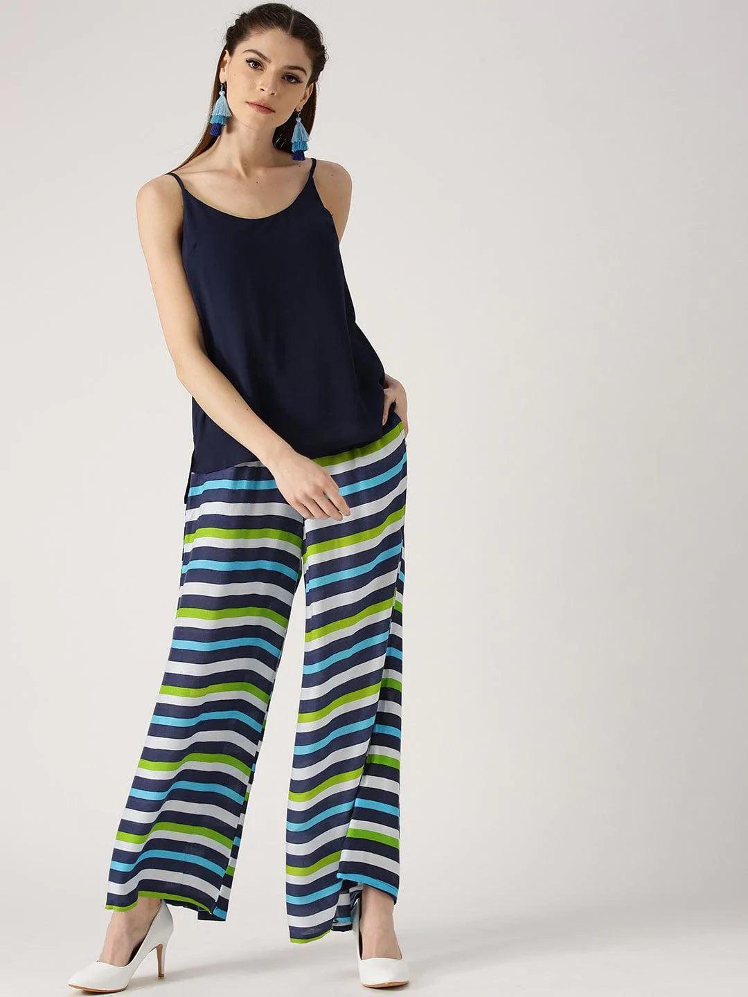 Multicoloured Striped Rayon Palazzos - ShopLibas