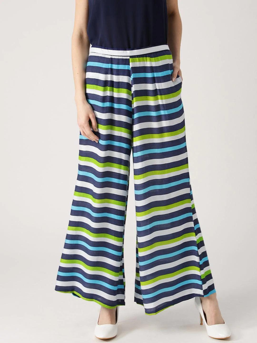 Multicoloured Striped Rayon Palazzos - ShopLibas
