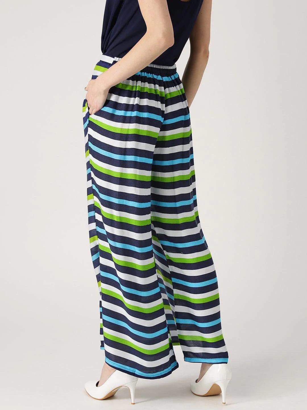 Multicoloured Striped Rayon Palazzos - ShopLibas