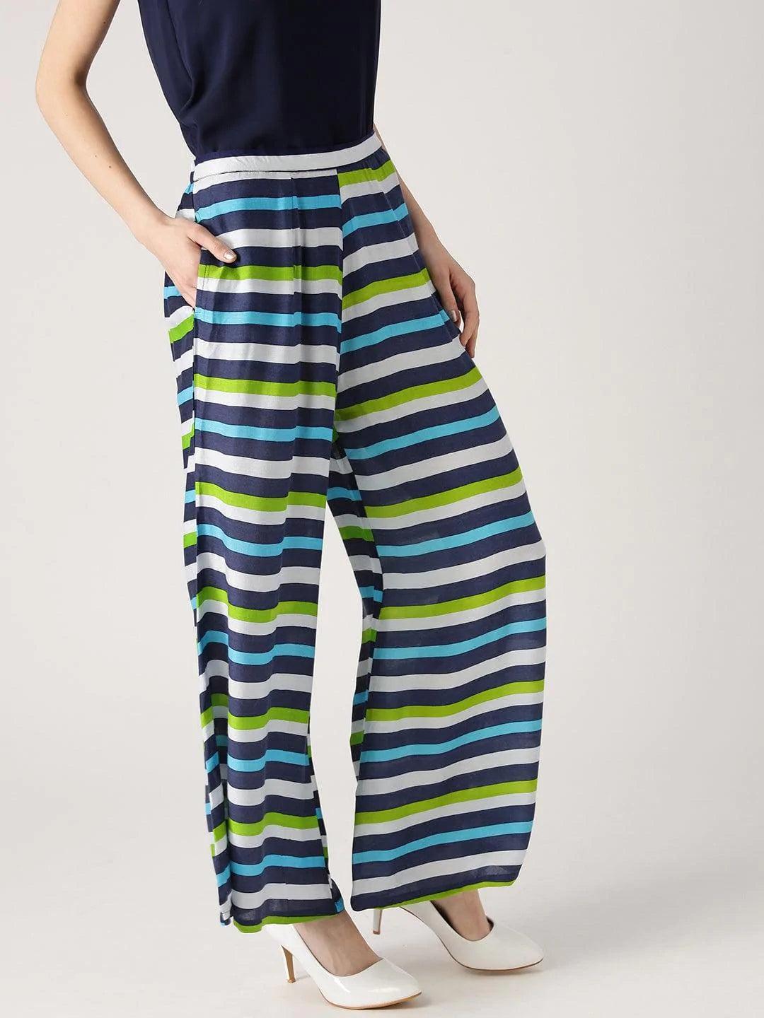Multicoloured Striped Rayon Palazzos - ShopLibas