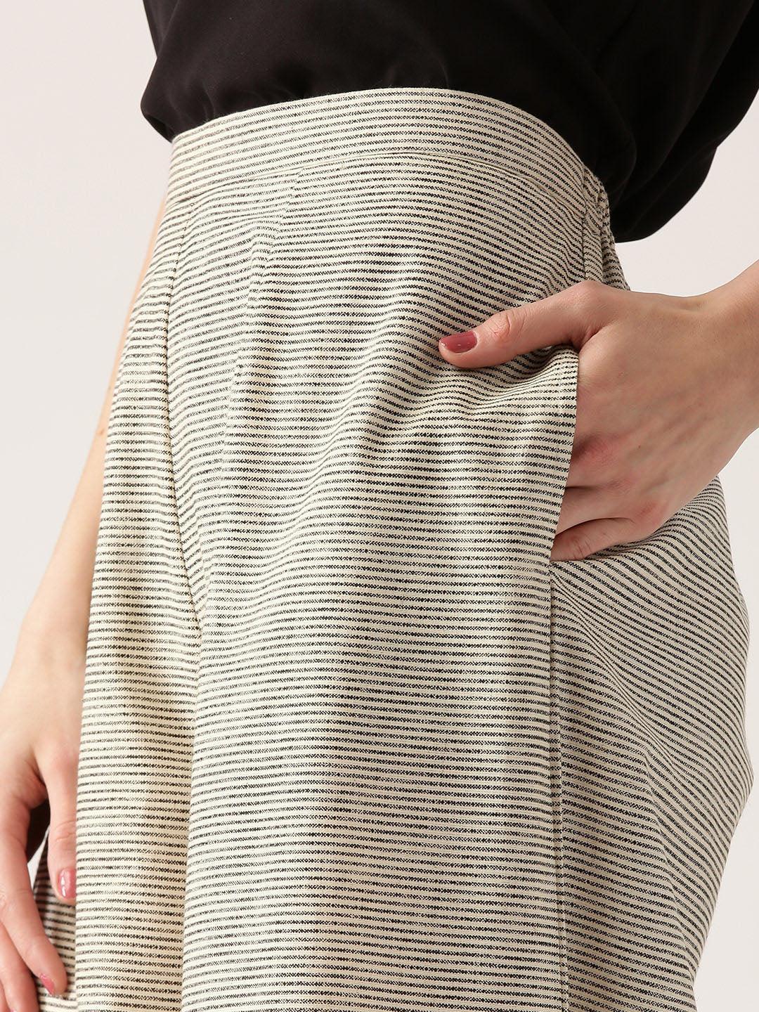 Beige Striped Cotton Palazzos - ShopLibas