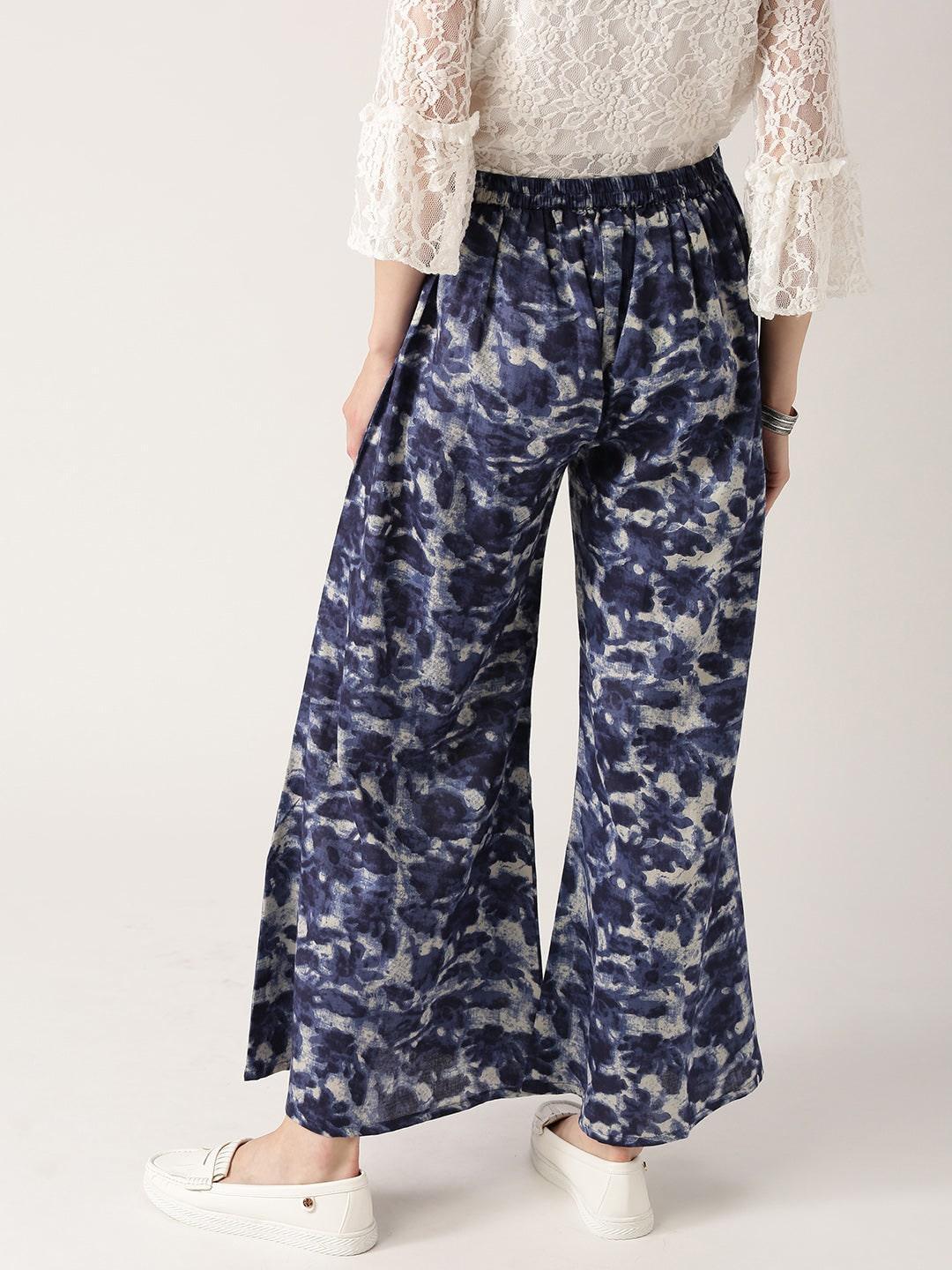 Blue Abstract Cotton Palazzos - ShopLibas