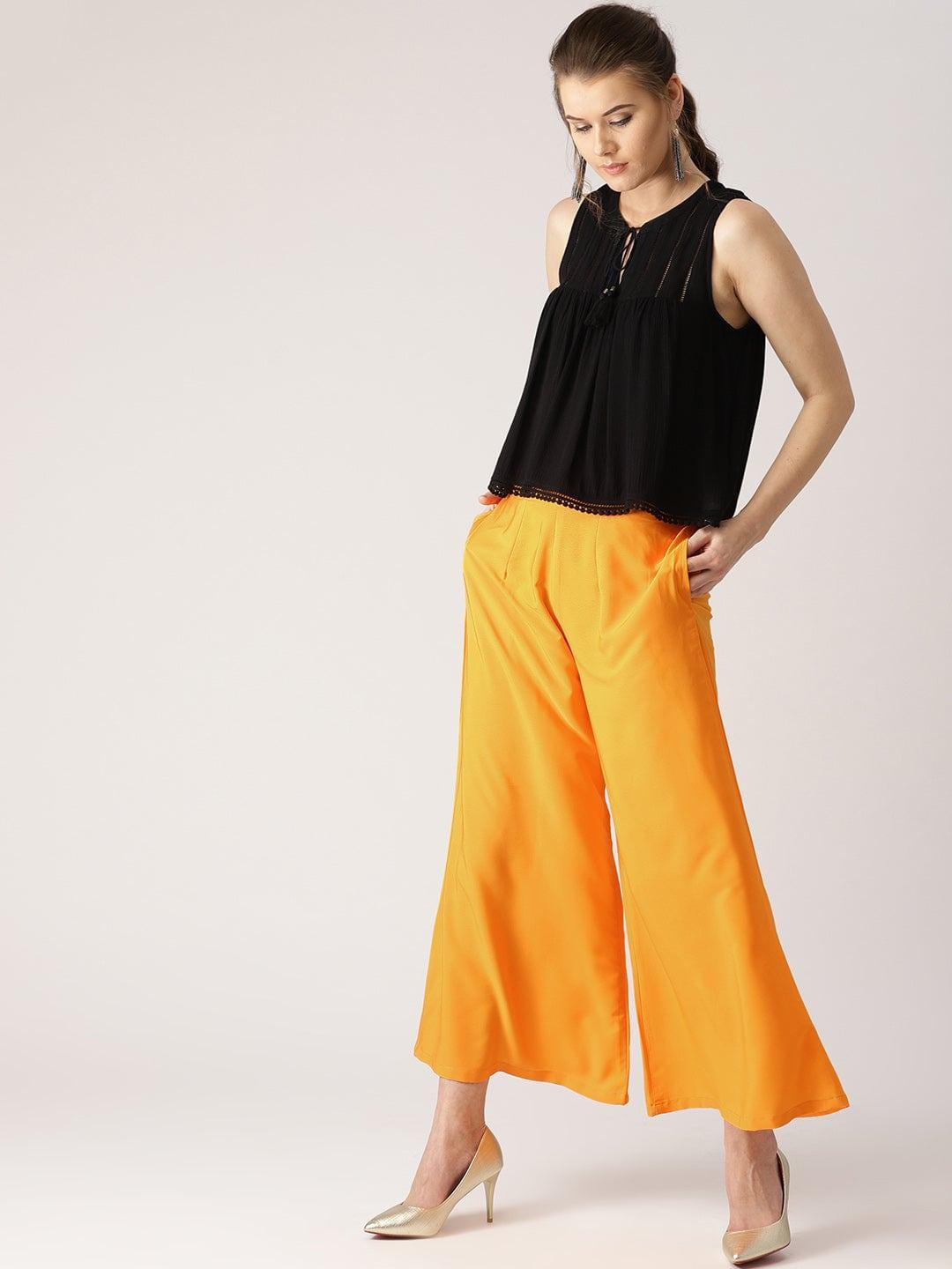 Orange Solid Crepe Palazzos - ShopLibas