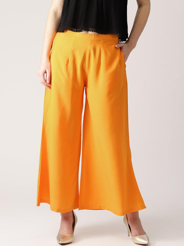 Orange Solid Crepe Palazzos