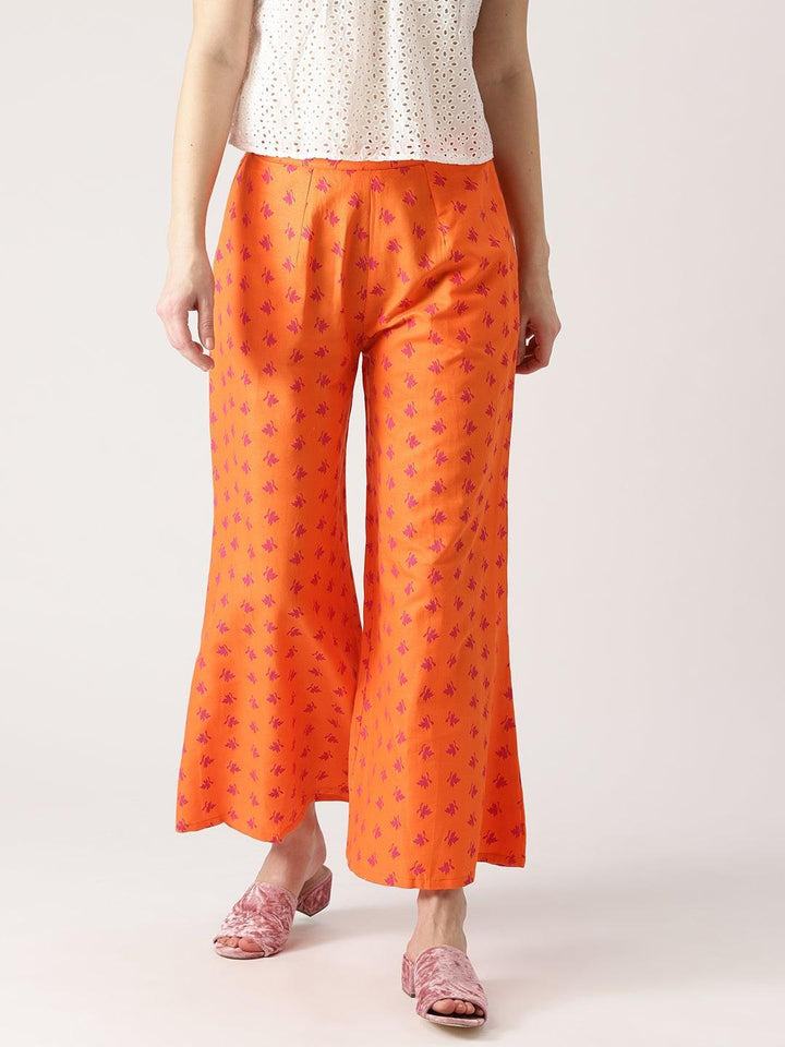 Orange Printed Cotton Palazzos