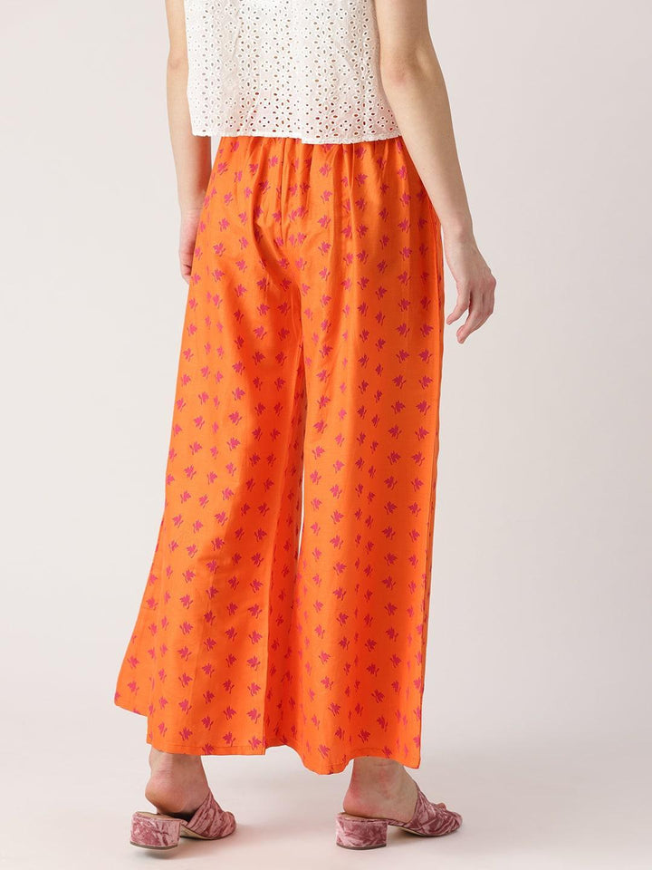 Orange Printed Cotton Palazzos