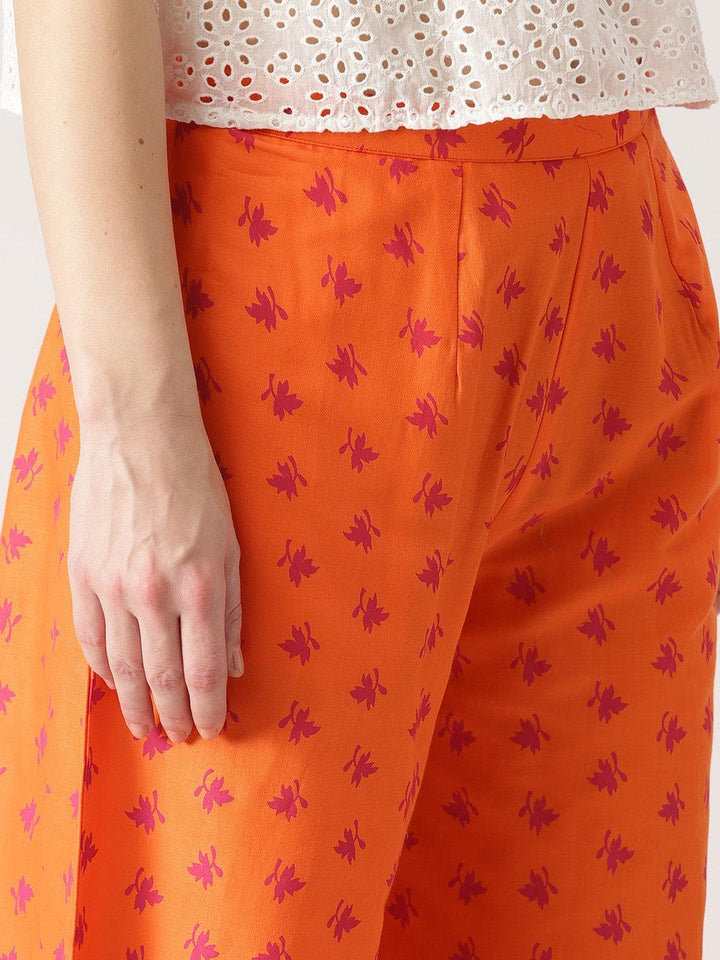 Orange Printed Cotton Palazzos