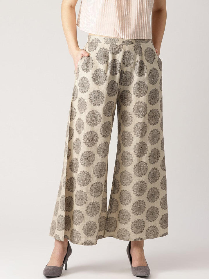 Grey Abstract Cotton Palazzos