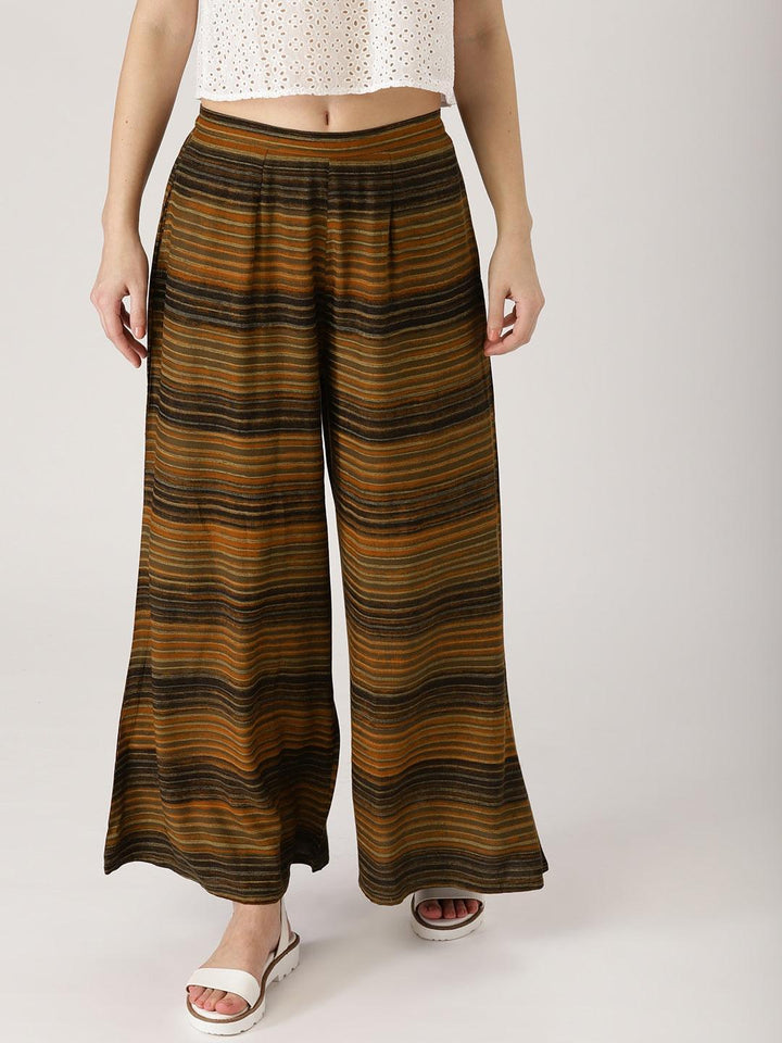 Brown Striped Rayon Palazzos