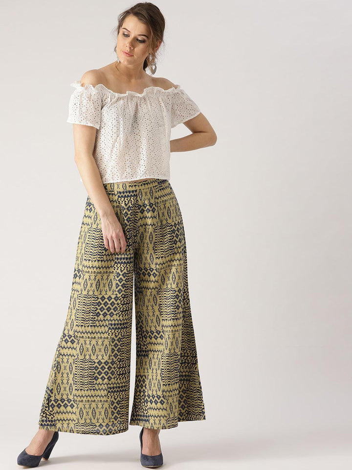 Beige Abstract Cotton Palazzos