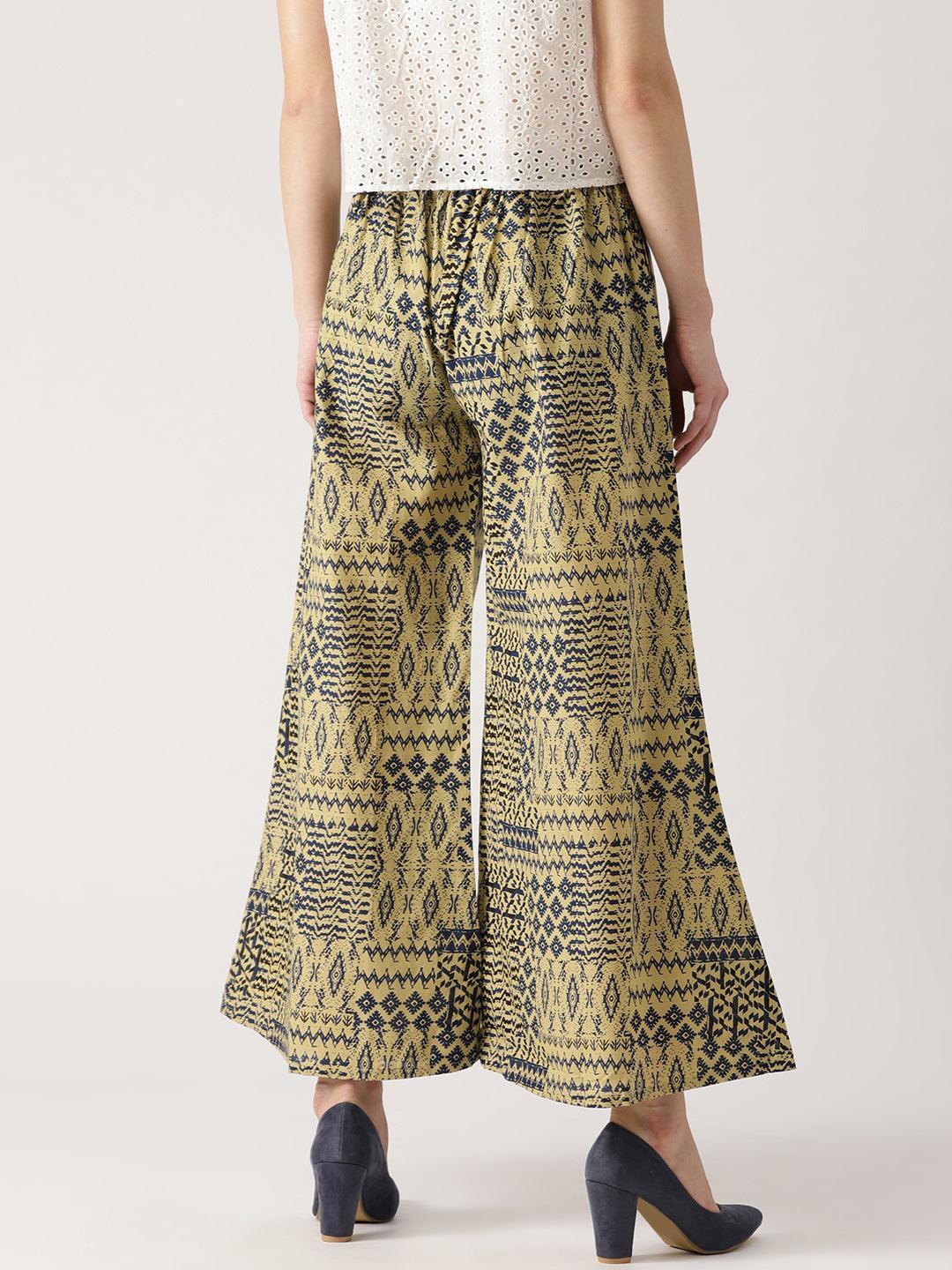 Beige Abstract Cotton Palazzos - ShopLibas