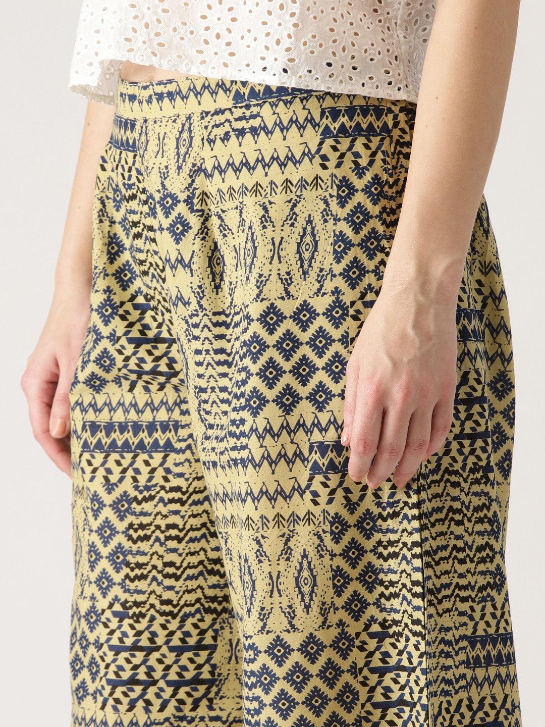 Beige Abstract Cotton Palazzos - ShopLibas