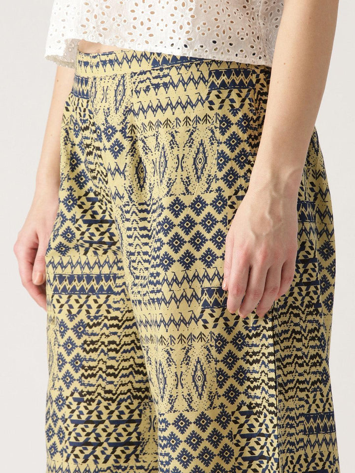 Beige Abstract Cotton Palazzos