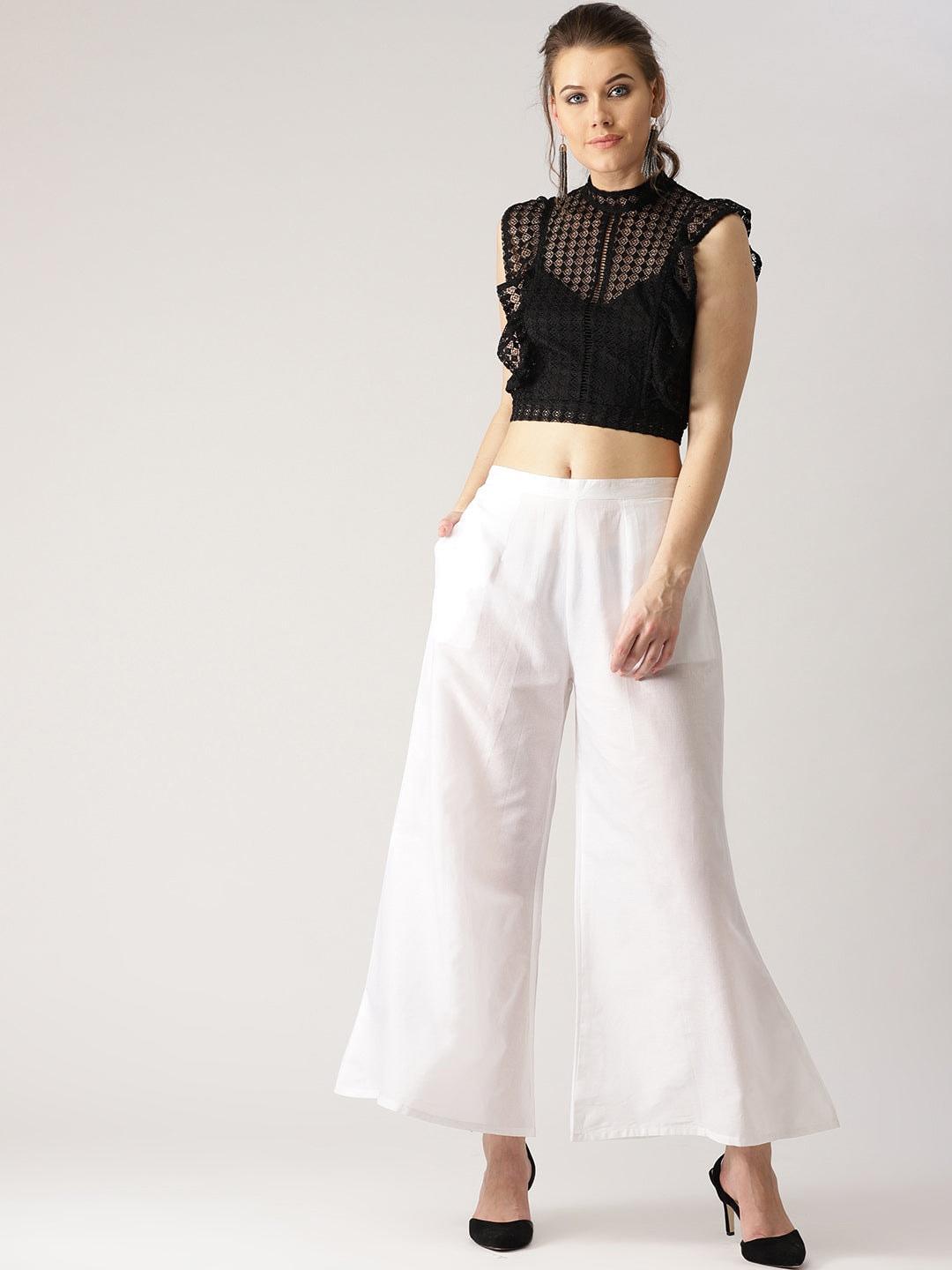 White Solid Cotton Palazzos - ShopLibas