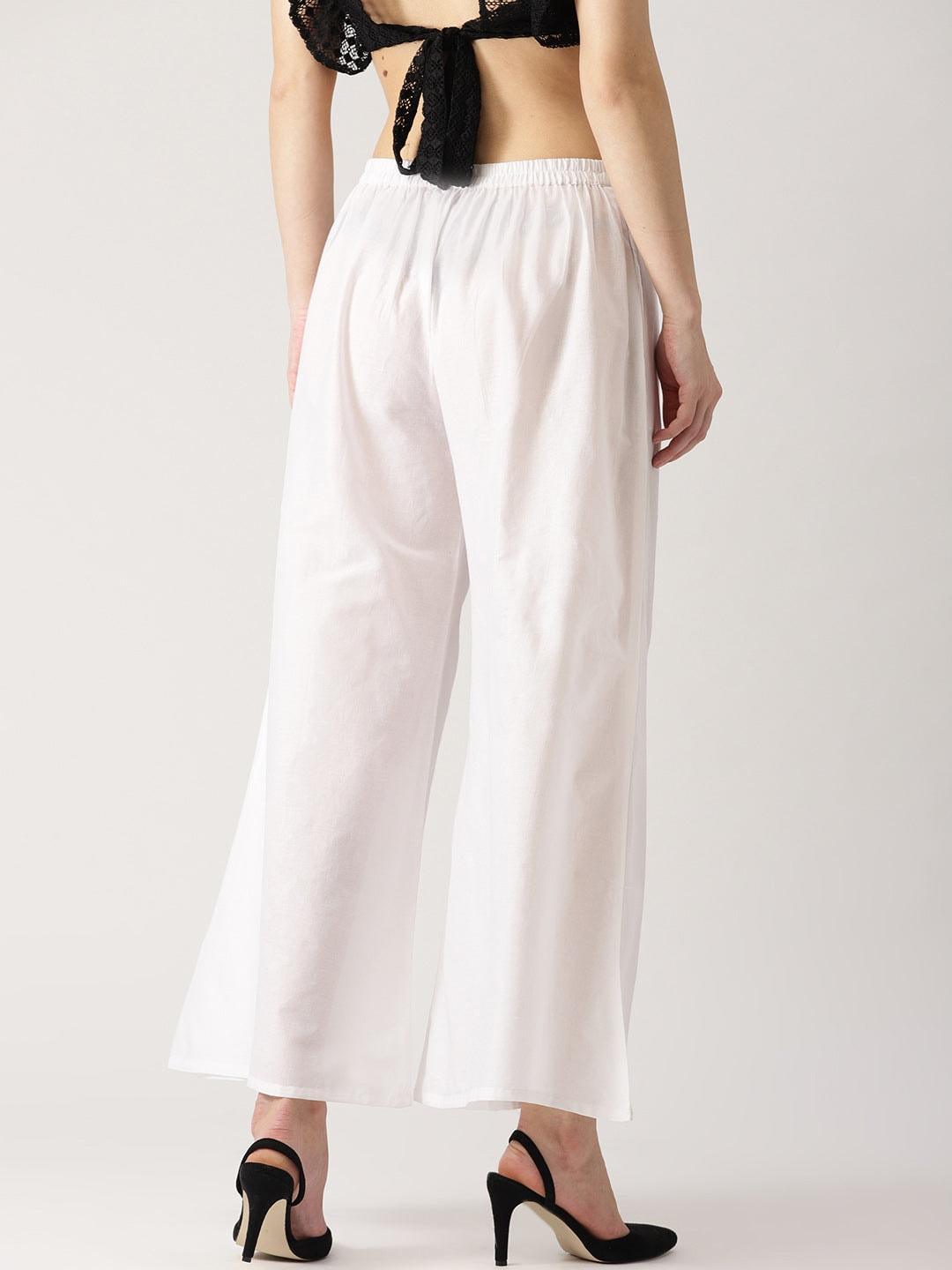 White Solid Cotton Palazzos - ShopLibas