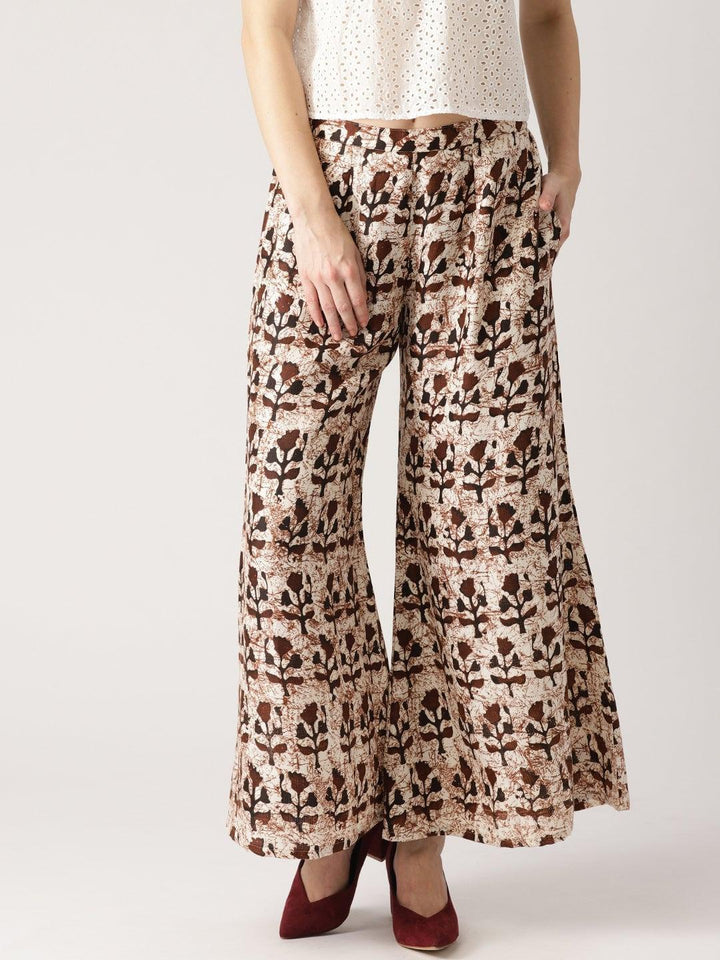 Brown Printed Cotton Palazzos