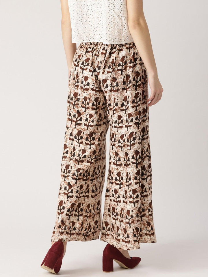 Brown Printed Cotton Palazzos