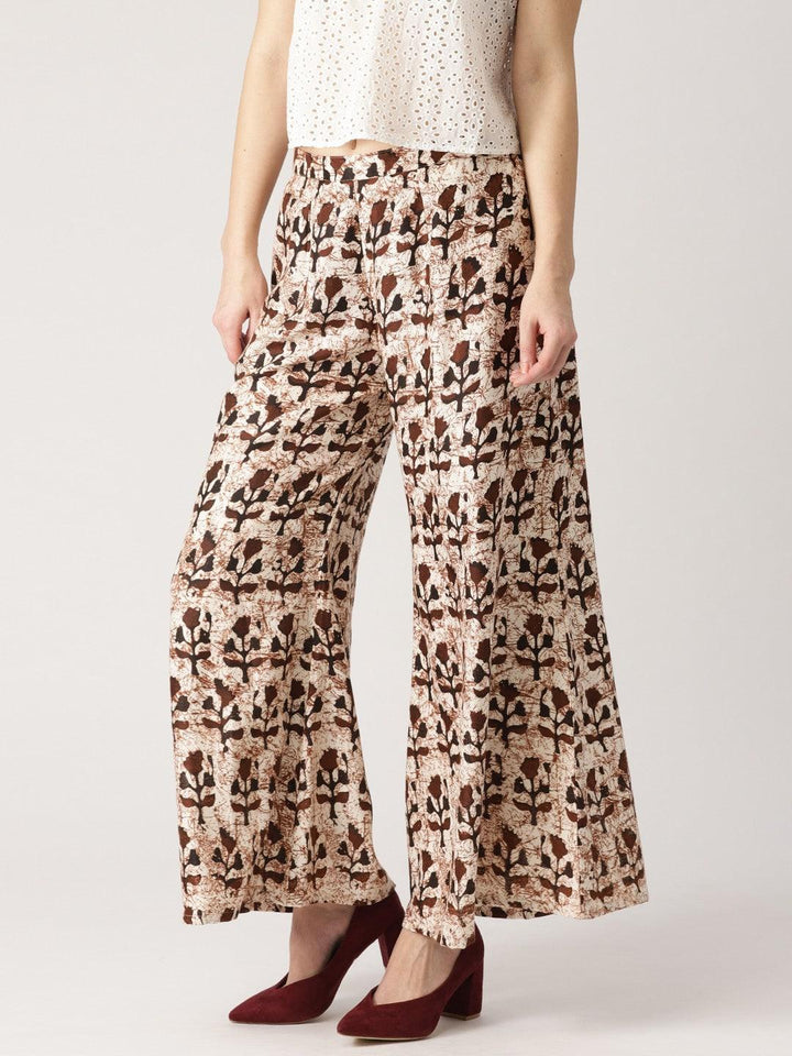 Brown Printed Cotton Palazzos
