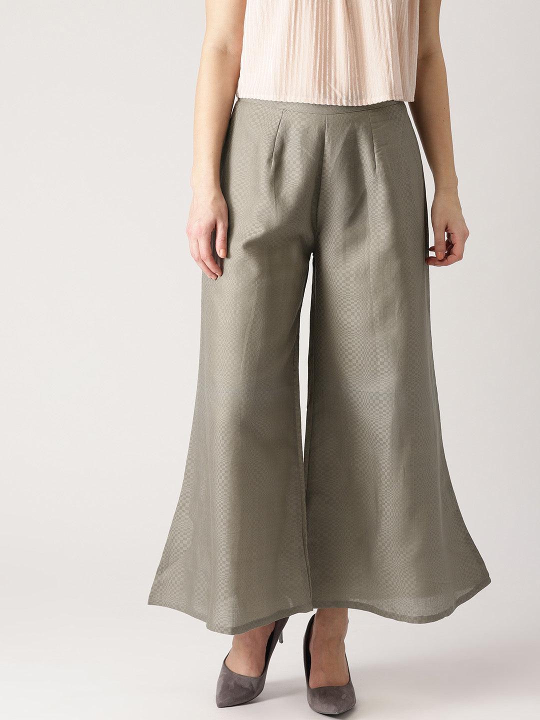 Grey Checkered Cotton Palazzos - ShopLibas