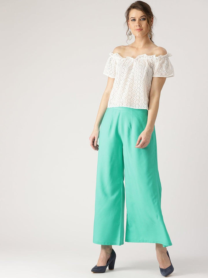 Green Solid Crepe Palazzos