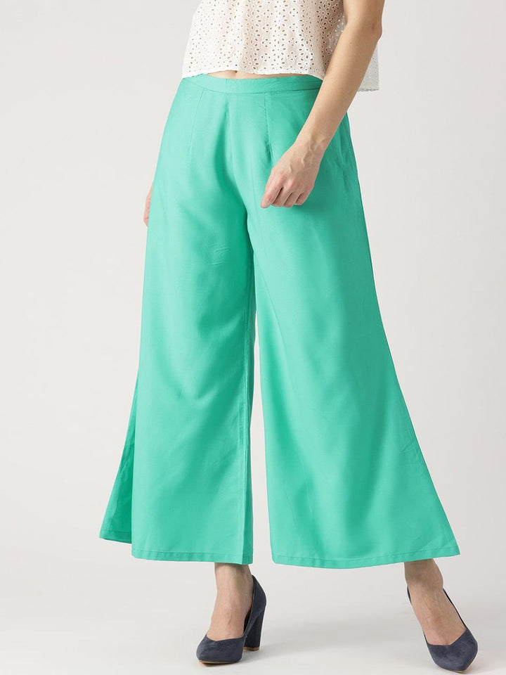 Green Solid Crepe Palazzos