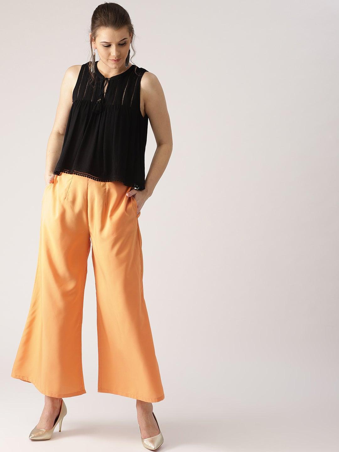Orange Solid Crepe Palazzos - ShopLibas
