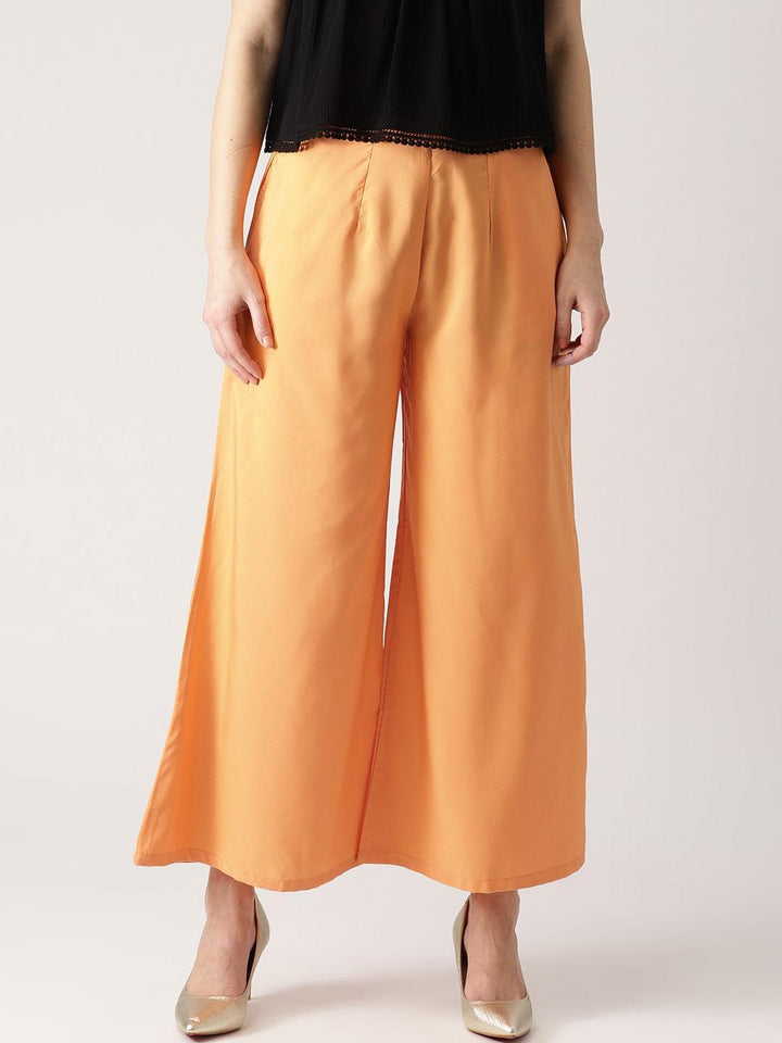 Orange Solid Crepe Palazzos