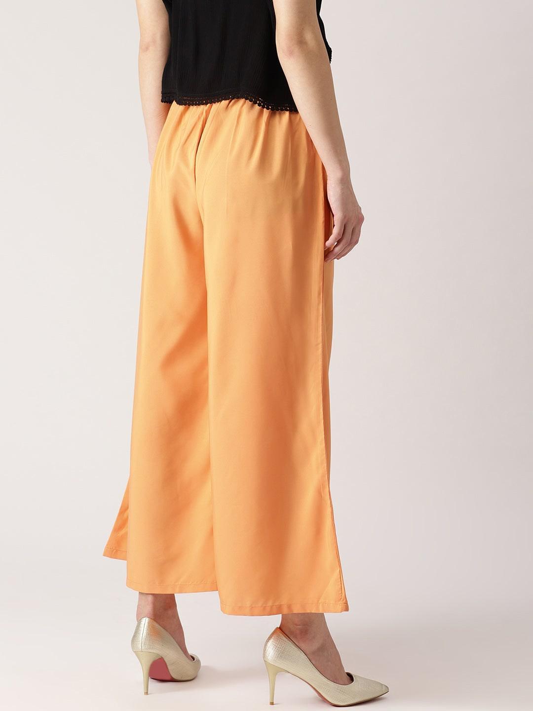 Orange Solid Crepe Palazzos - ShopLibas
