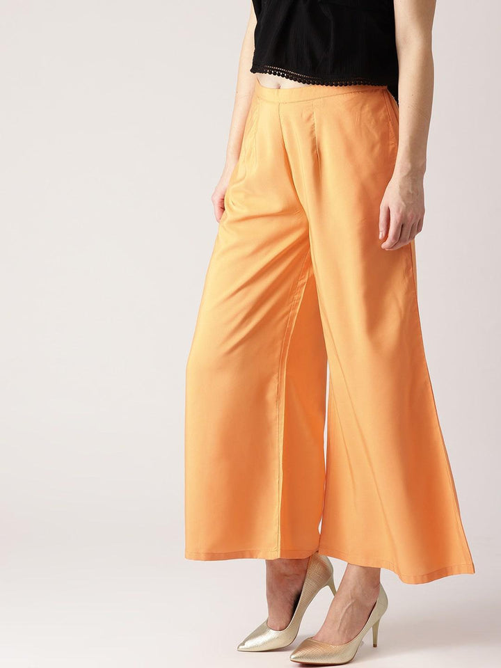 Orange Solid Crepe Palazzos