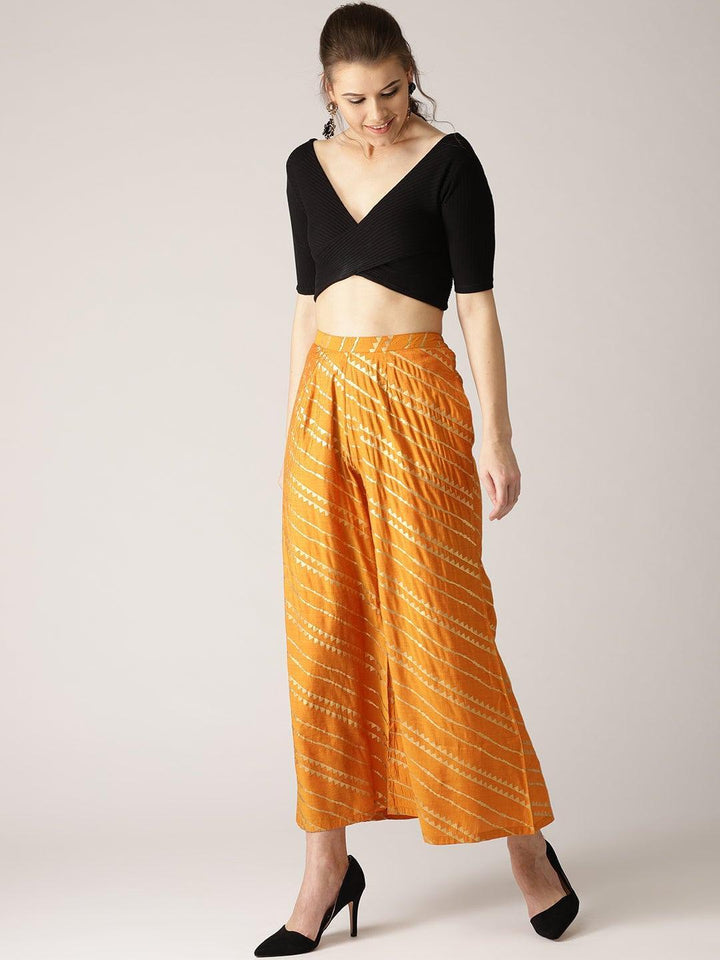 Orange Abstract Polyester Palazzos