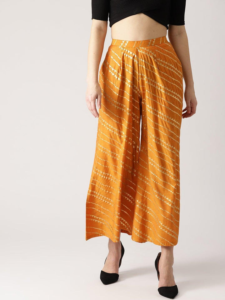 Orange Abstract Polyester Palazzos