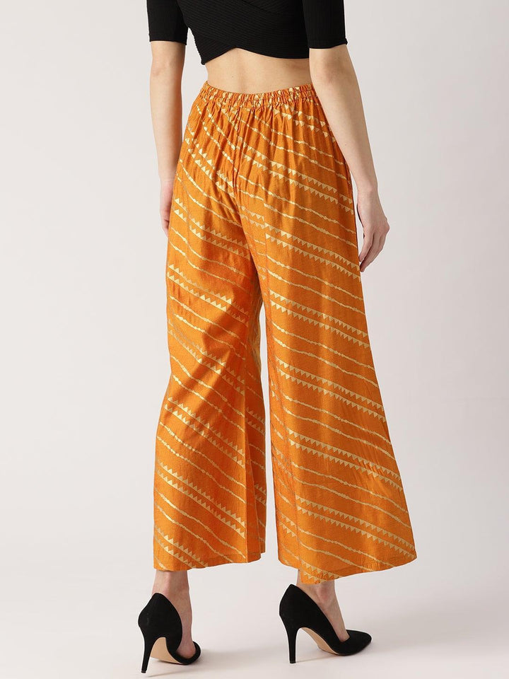 Orange Abstract Polyester Palazzos