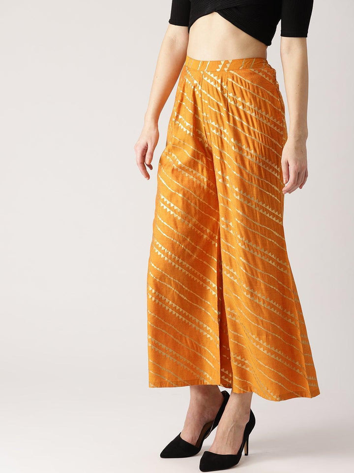 Orange Abstract Polyester Palazzos