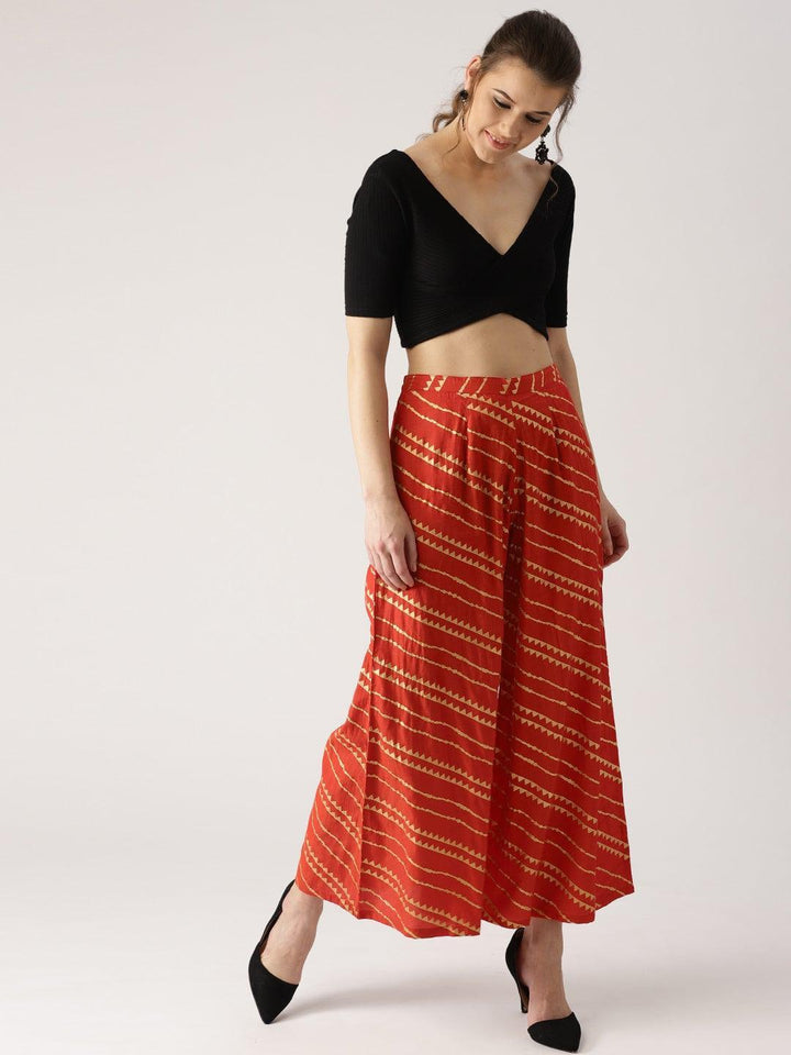 Red Abstract Polyester Palazzos