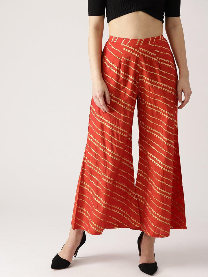 Red Abstract Polyester Palazzos