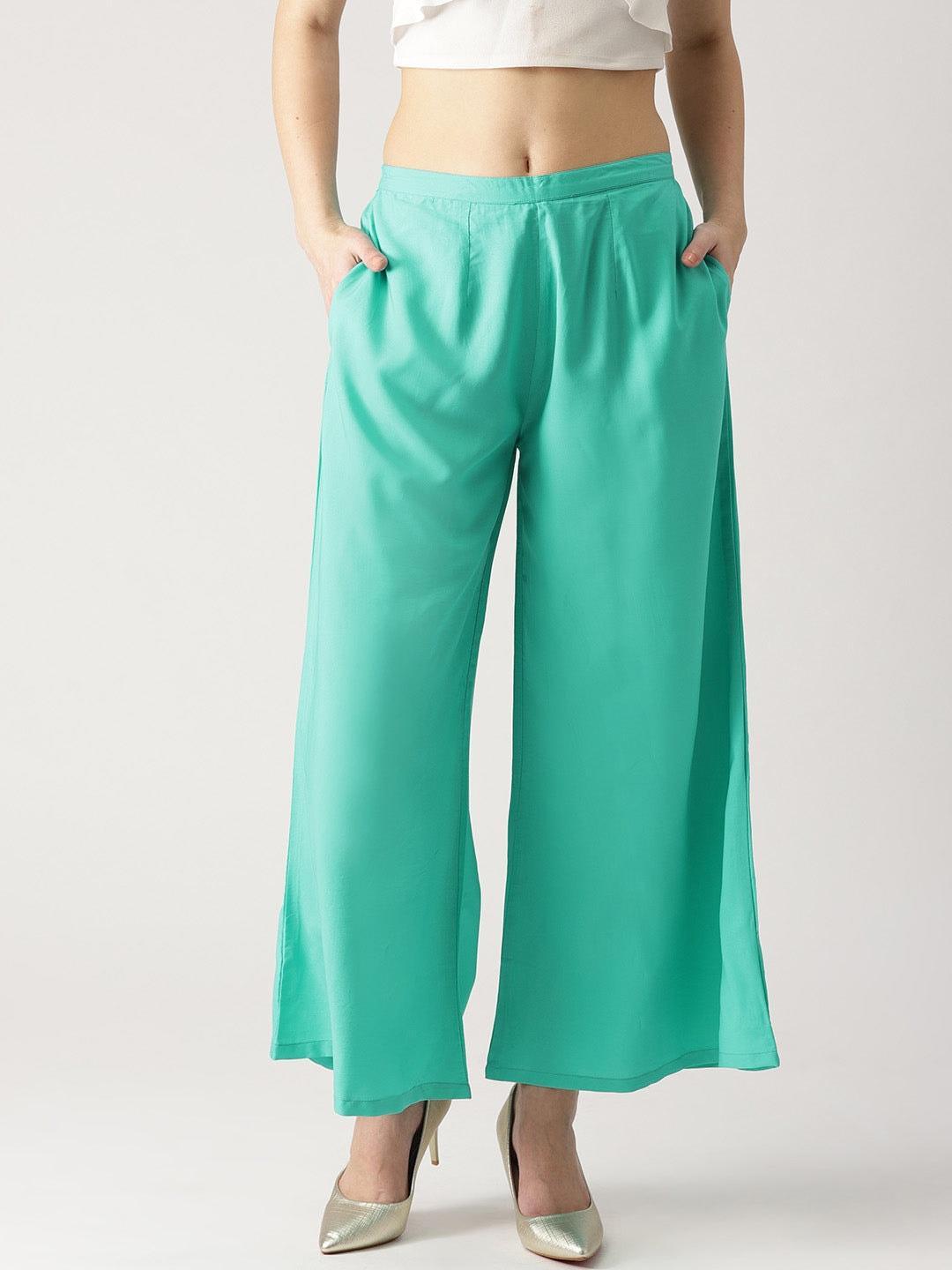 Blue Solid Crepe Palazzos - ShopLibas