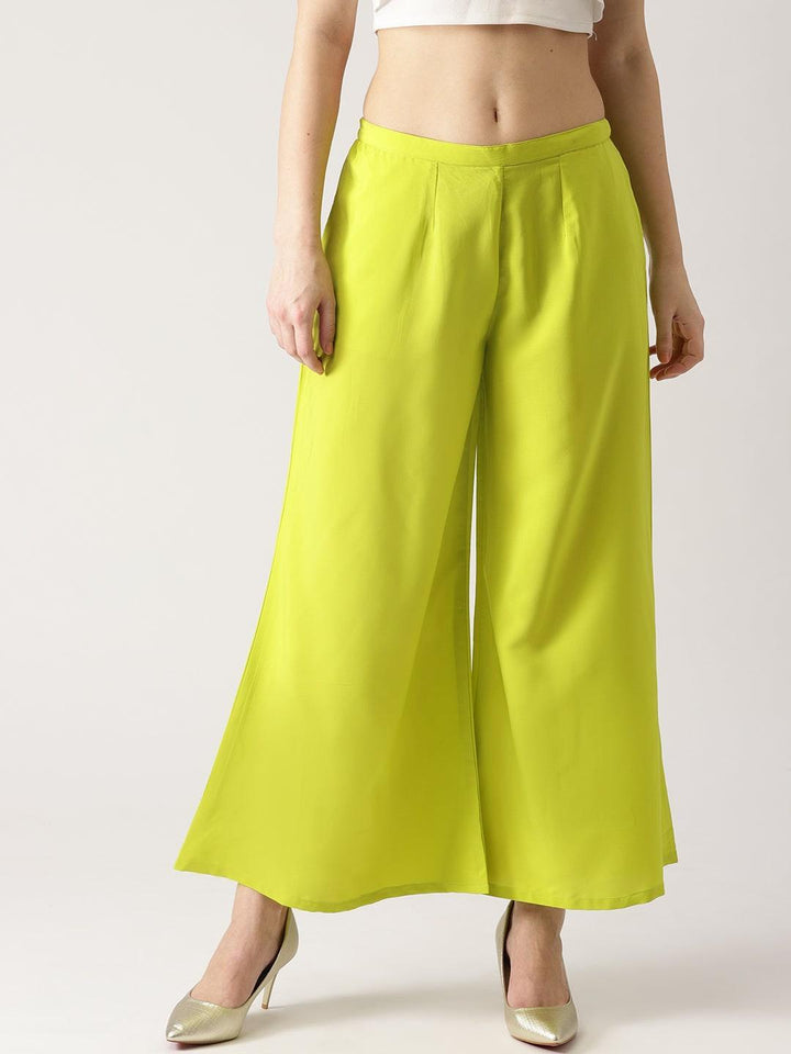 Green Solid Crepe Palazzos