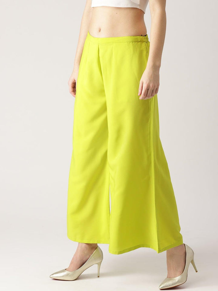 Green Solid Crepe Palazzos